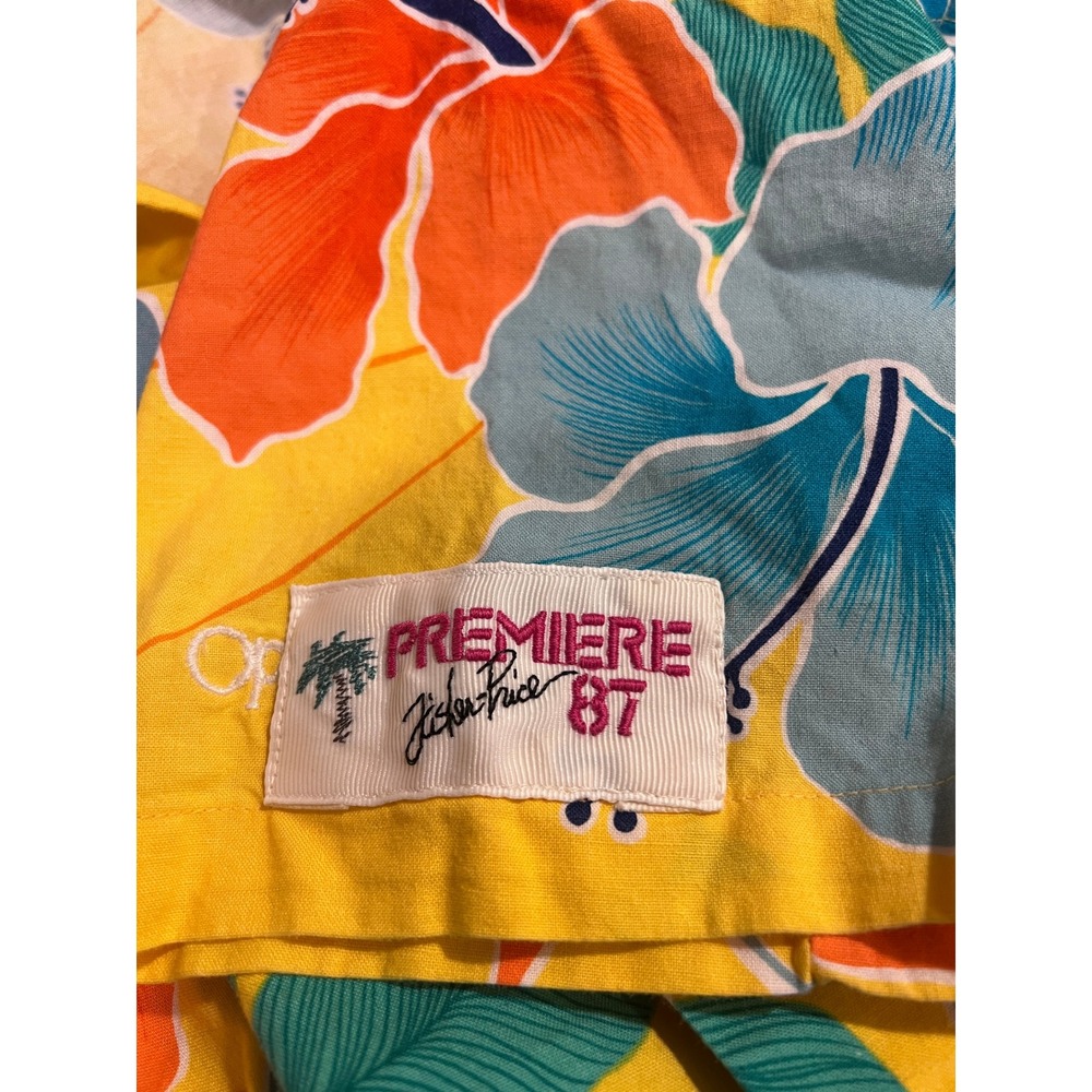 Vintage Ocean Pacific Mens Yellow Hawaiian Shirt Premier Fisher Price 87 - Picture 7 of 7